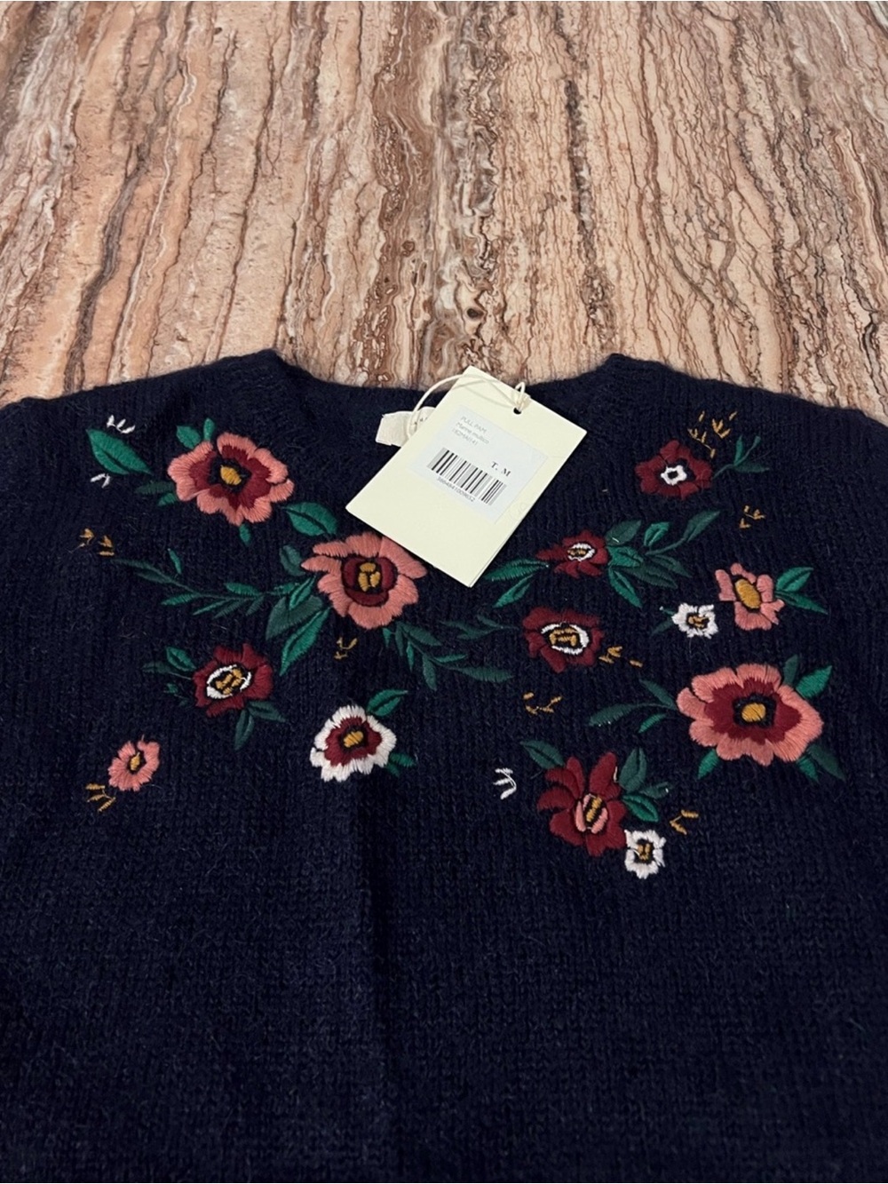 SEZANE - Embroidered Floral Crewneck Sweater - Navy - NWT - M - Cute For Winter✨ - Picture 2 of 2